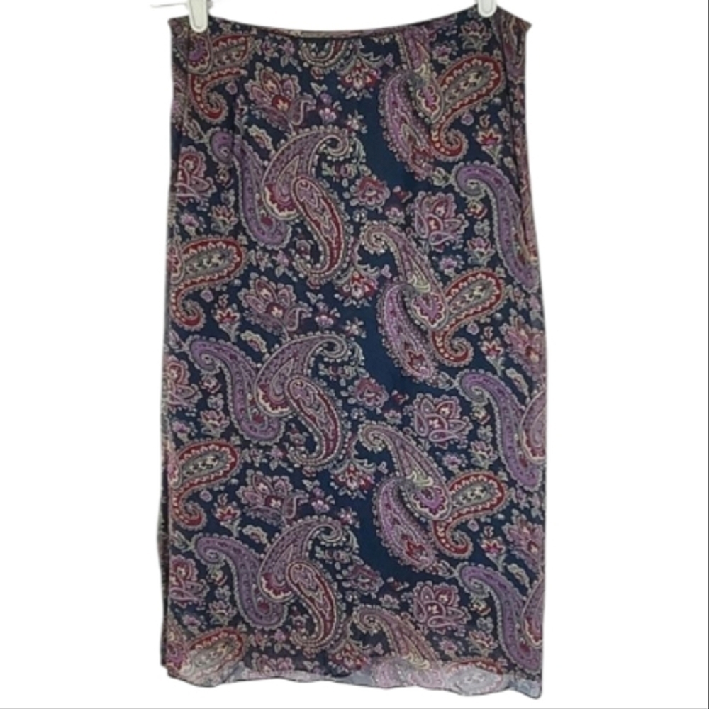 1489 * Free People Paisley Print Chiffon Midi Skirt Blue Pink Red Size 7/8 - Picture 2 of 7